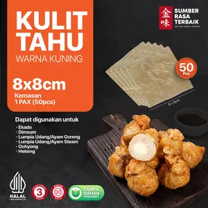 SRT Kulit Tahu Tawar 8x8 Kuning isi 50pcs HALAL | untuk Ekado,Lumpia udang | Lentur dan Tipis