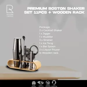Premium Boston Shaker set 11pcs + Wooden rack
