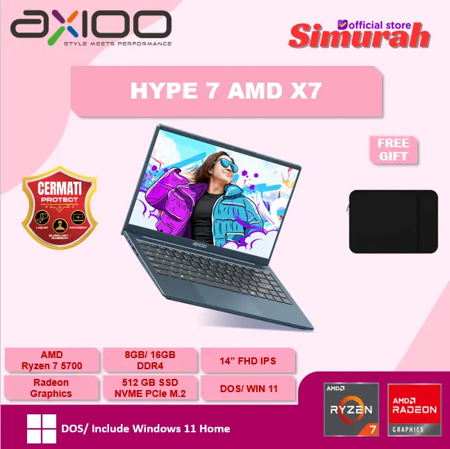 AXIOO Hype 7 AMD X7 Ryzen 7 5700 8GB 512GB 14.0FHD IPS BLIT GRY