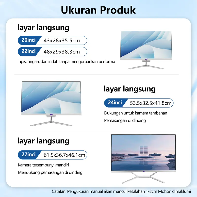 MA Komputer All-in-One Terbaru HD Super Tipis Intel Core i3/i5 Untuk Rumah, Belajar, Kantor, dan Hiburan - 19/22/24 Inci Gratis Mouse + Keyboard，Cocok untuk desain, rumah, hiburan, kantor Kemasan Kayu & Garansi Garansi 1 Tahun 6
