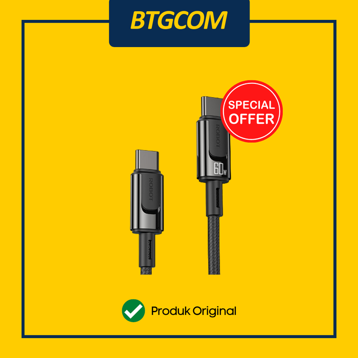Gambar KABEL DATA USB TYPE-C TO TYPE-C ROBOT RZCC100 60W FAST CHARGING ORIGINAL CABLE dari btgcom Kota Denpasar Tokopedia