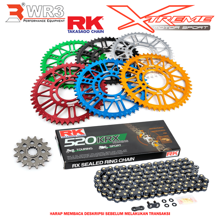 Jual Gear Set Depan Belakang WR3 & Rantai RK Chain 520 KRX RX Ring