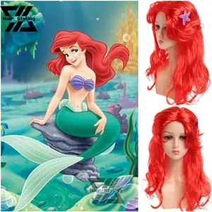 Wig Cosplay Mermaid Princess Panjang Merah Kostum Rambut Palsu Cosplay