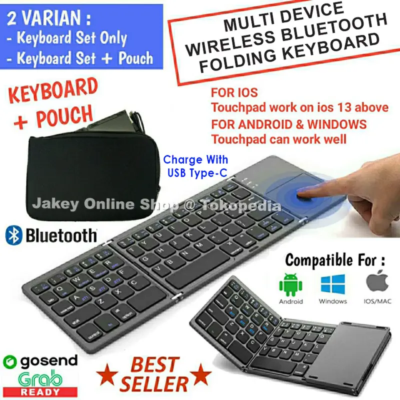 Wireless Bluetooth Foldable Keyboard Touchpad Lipat 3 0