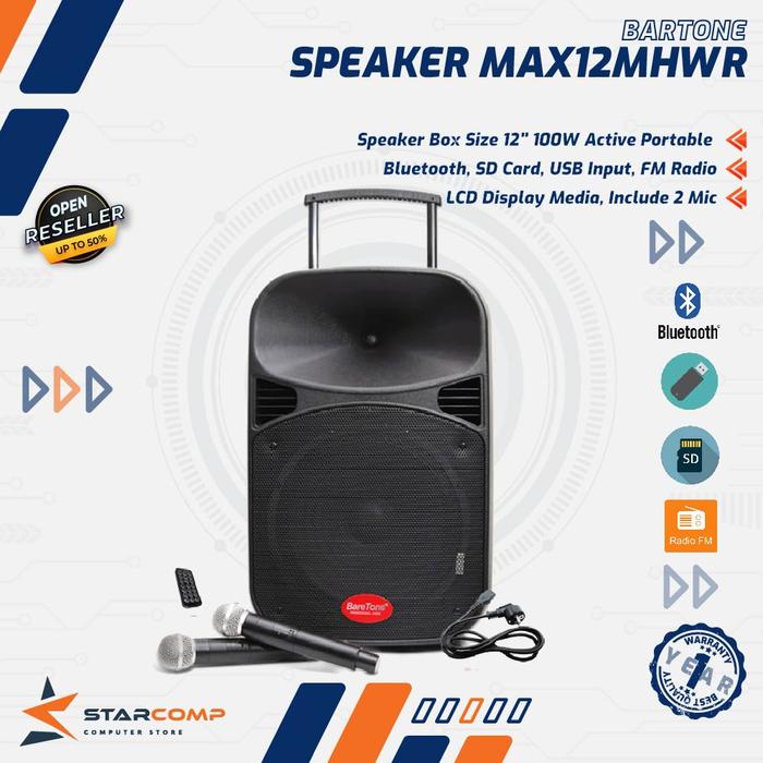 Gambar BareTone MAX12MHWR Speaker Portable 12 Inch 100W 2-Way Wireless Bluetooth dari Starcomp Semarang Kab. Banyumas Tokopedia
