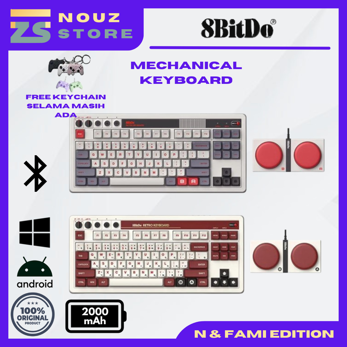 Jual 8Bitdo Retro Mechanical Keyboard 108 Keys Wireless Portable for ...