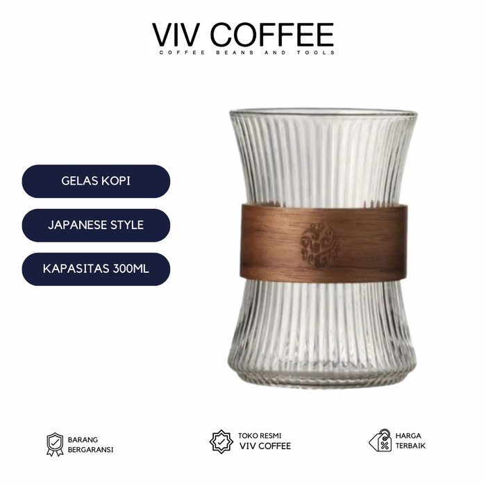 Gambar Gelas Kopi Kaca 300ml Wood Japanese Style dari Viv Coffee Kota Administrasi Jakarta Barat Tokopedia