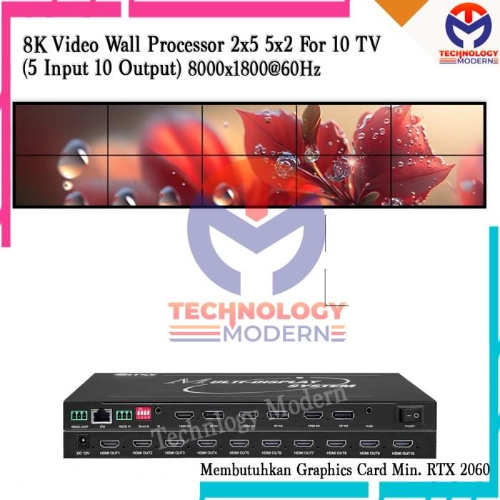 HDMI Video Wall Controller 1x5 5x1 5x2 2x5 For Max 10 TV (3 Input 10 Output) Gambar Tidak Gepeng Support Audio 8K