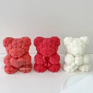 Cetakan Silikon Candle Bear Rose Flower Beruang Bunga Mawar 3D DIY Mold