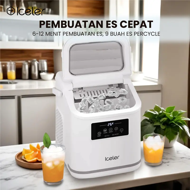Iceler Mesin Es Digital Kontrol/ Touch Screen/ Setting Timer ON/OFF/ Automatic Cleaning/ Ice Maker Home Use 1
