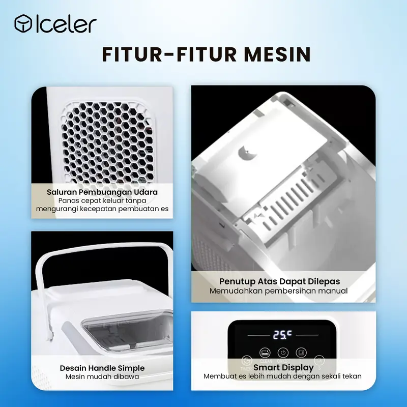 Iceler Mesin Es Digital Kontrol/ Touch Screen/ Setting Timer ON/OFF/ Automatic Cleaning/ Ice Maker Home Use 7