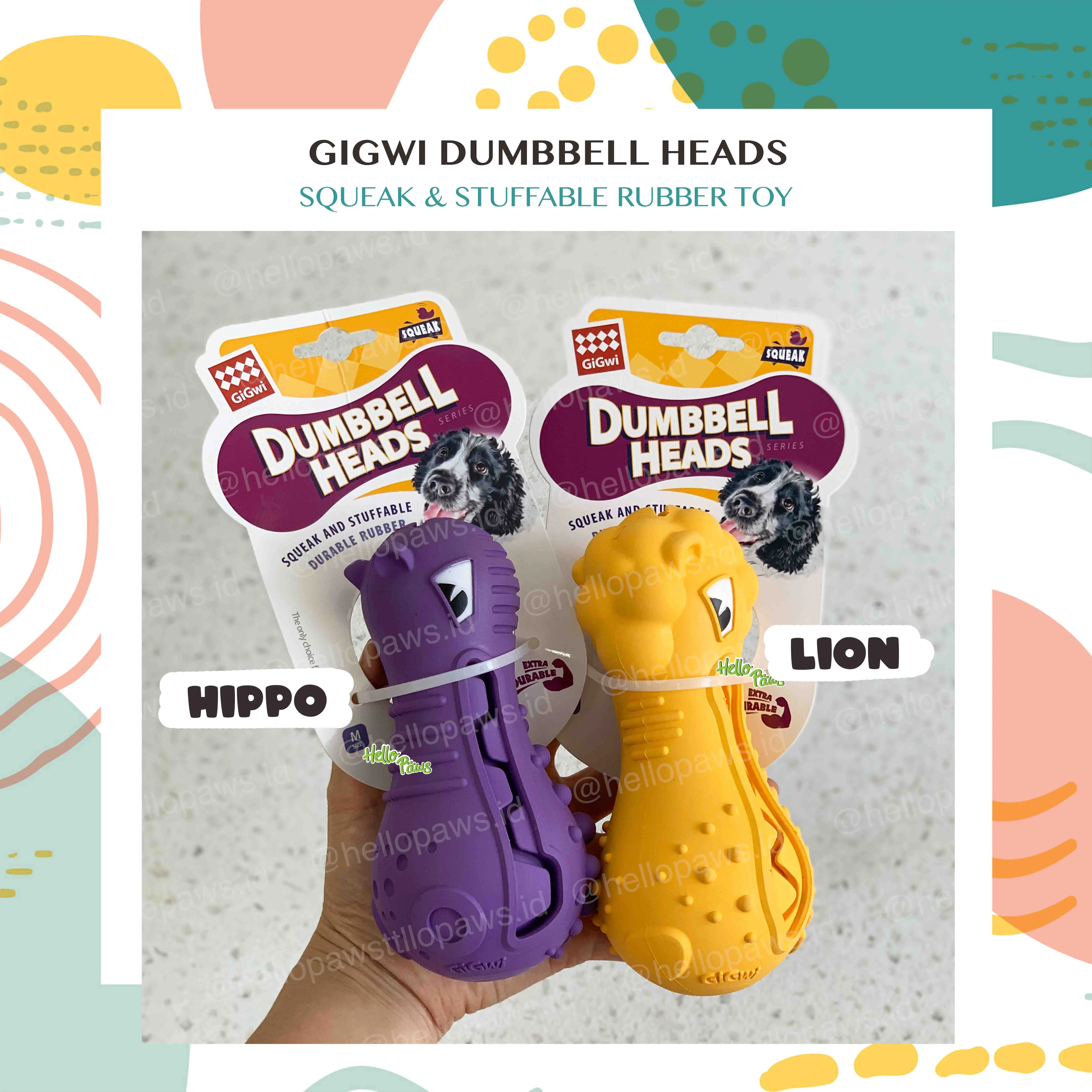 Gigwi Dumbbell Heads Squeak & Stuffable Rubber Dog Toy Treat Dispenser - Mainan Anjing Tempat Snack