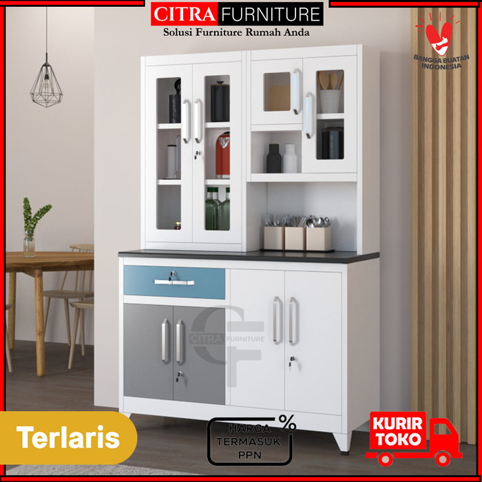 Gambar [ SHUMO ] Lemari Dapur 3 Pintu Minimalis Besi | Kabinet Rak Piring Besi | Kitchen Set Besi  NEVADA Series - DIRAKIT dari Citra furniture Kota Administrasi Jakarta Pusat Tokopedia