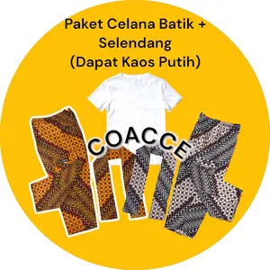 Setelan Celana Batik dan Selendang Betawi Dapat Kaos Putih Polos