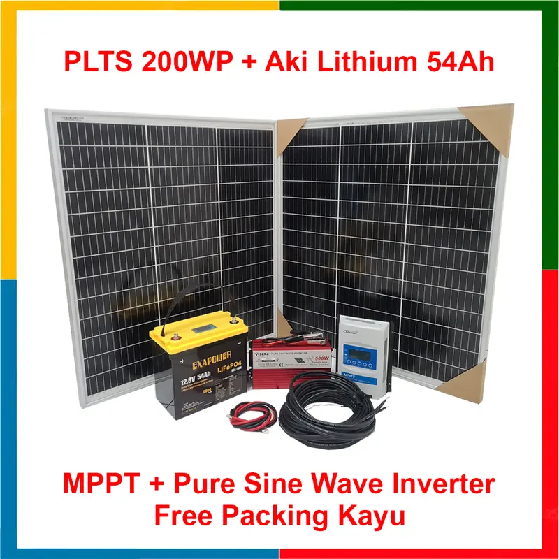PLTS 200WP + Aki LITHIUM 54Ah MPPT PURE SINE WAVE 0