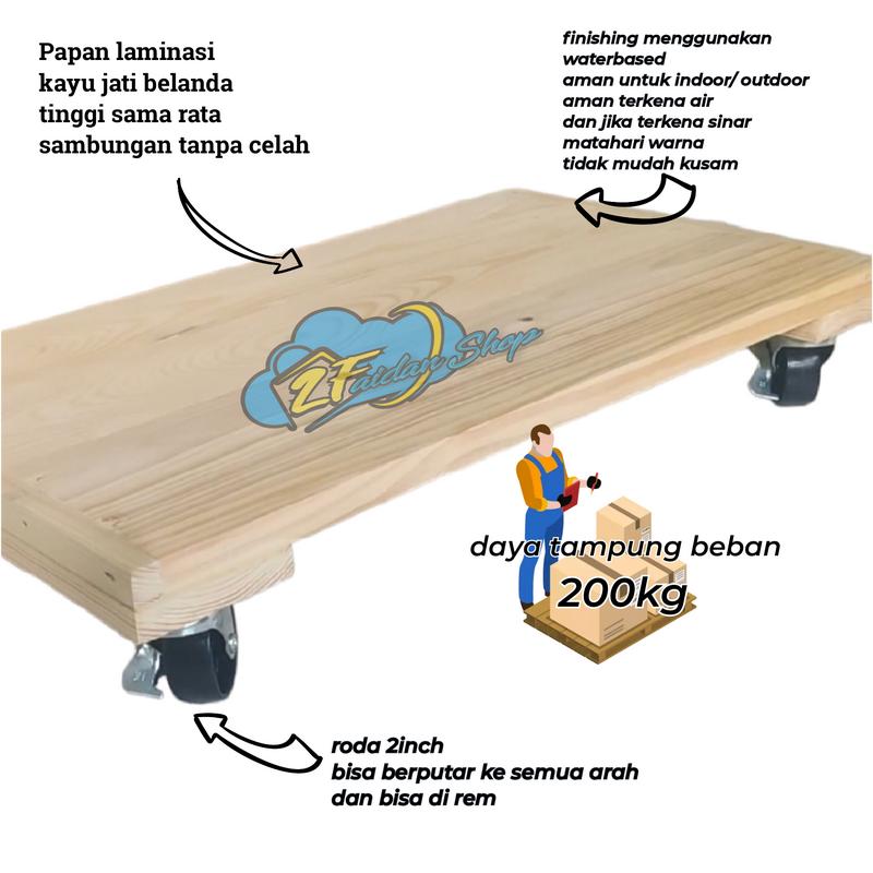 troly papan kayu dengan roda / alas papan kayu dengan roda 2inch - Shop ...