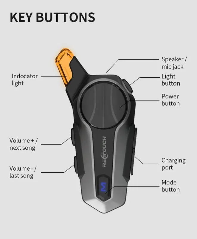 RETOUCH X3 INTERCOM BLUETOOTH HELMET CALL MUSIC PLAYER WATERPROOF 2