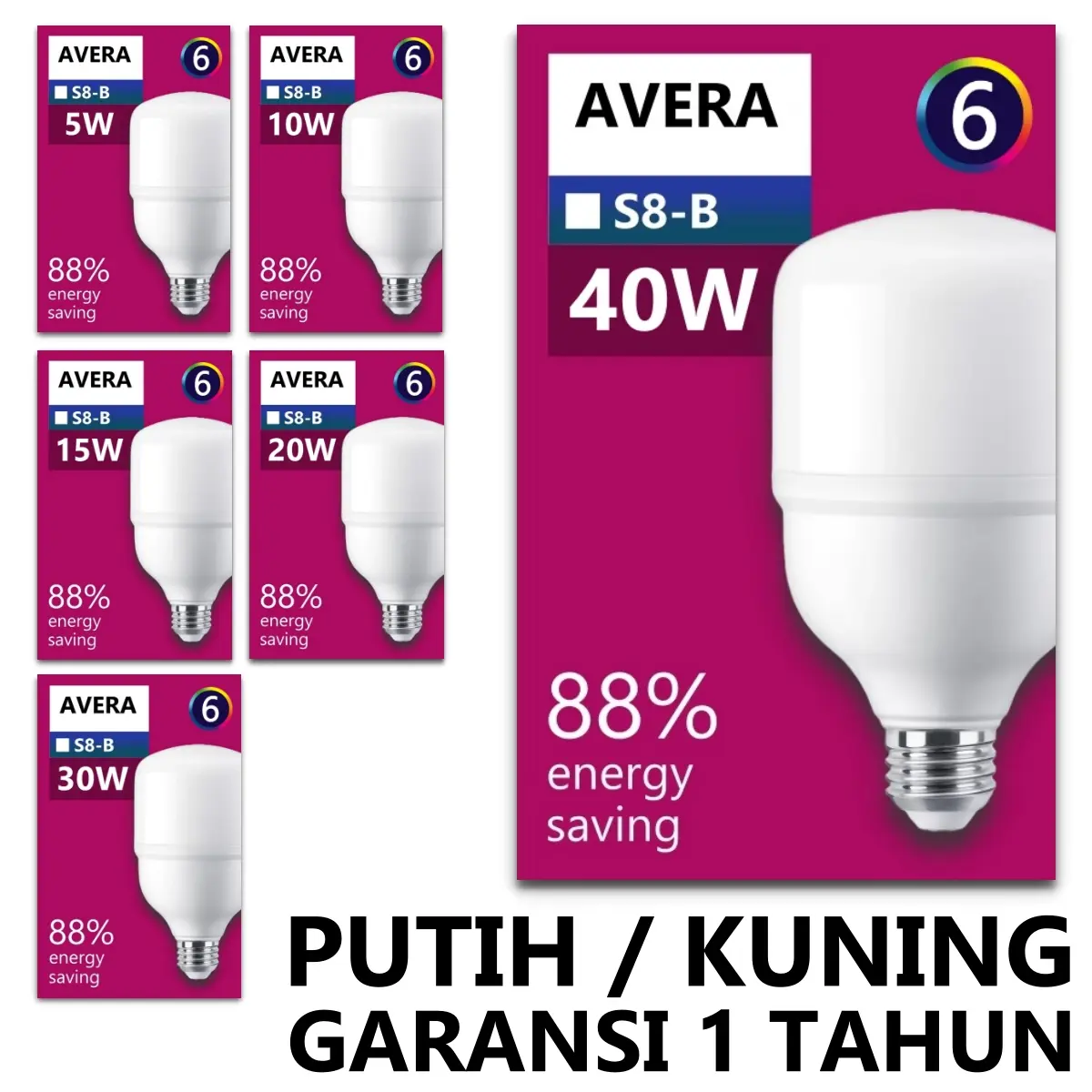 Bohlam Lampu LED 5 Watt 10 Watt 15 Watt 20 Watt 30 Watt 40 Watt Putih Kuning