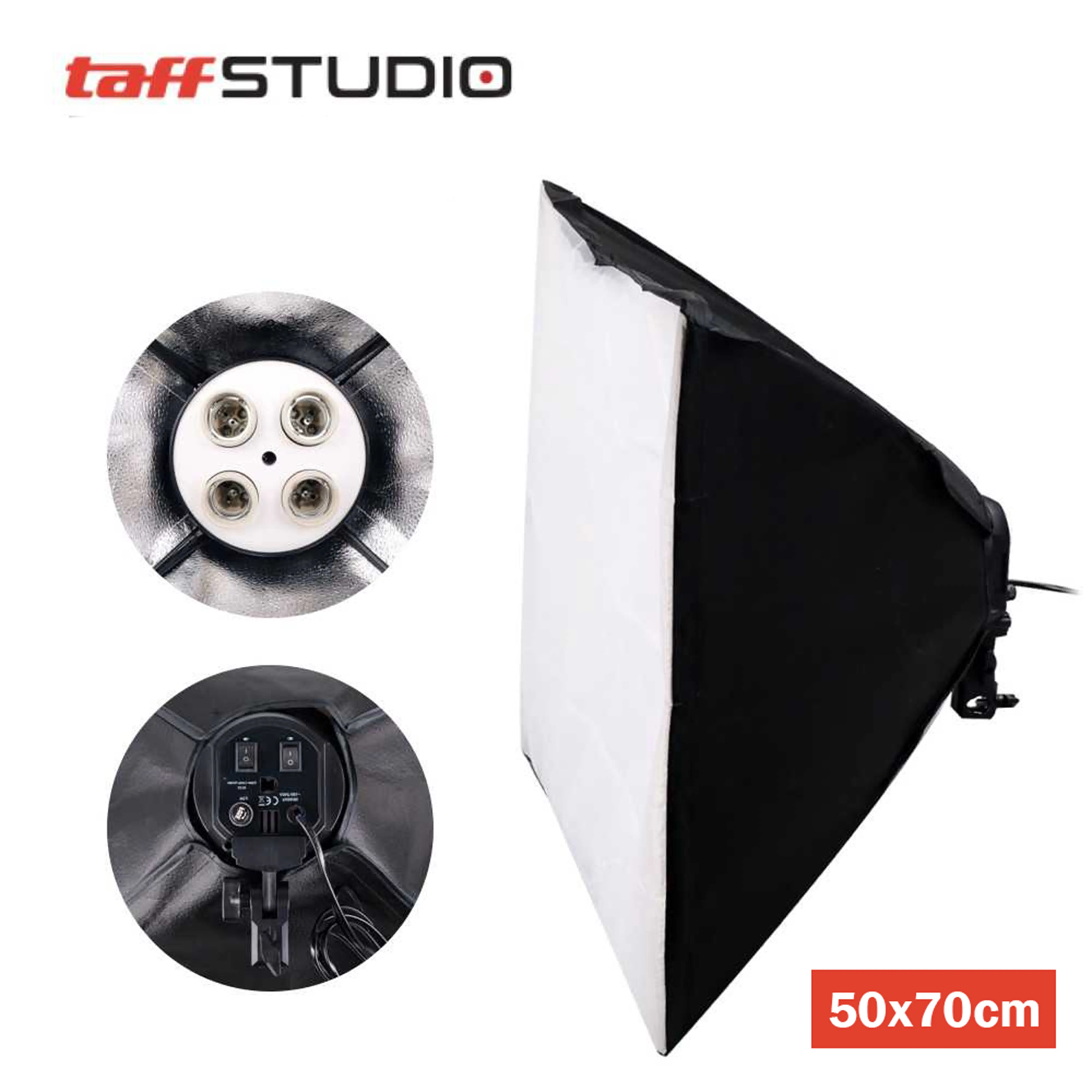 Softbox Lighting Foto Studio TaffStudio KS65 Lampu Socket E27 4 Lampu Reflektor 50x70cm