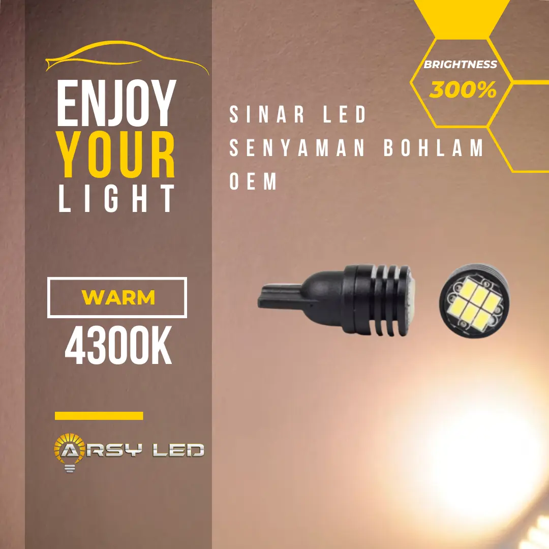 ARSYLED Lampu Led T10 Warna Bohlam Warm Kuning Muda Chroma Kabin Senja Plat Mobil