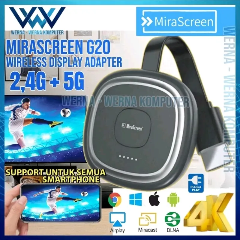 MIRASCREEN G20 HDMI WIRELESS DISPLAY ADAPTER 2.4G+5G SUPPORT 4K DONGLE
