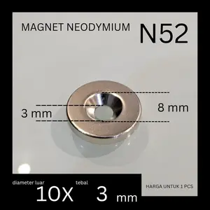 MAGNET NEODYMIUM N52 KUAT 10X3MM 10X3 MM 10 X 3 DONAT RING BULAT CINCIN LUBANG BOLONG