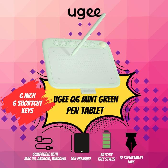 Gambar UGEE Pen Tablet Q6 Mint Green Drawing Tablet dari ugee indonesia Kota Administrasi Jakarta Barat Tokopedia