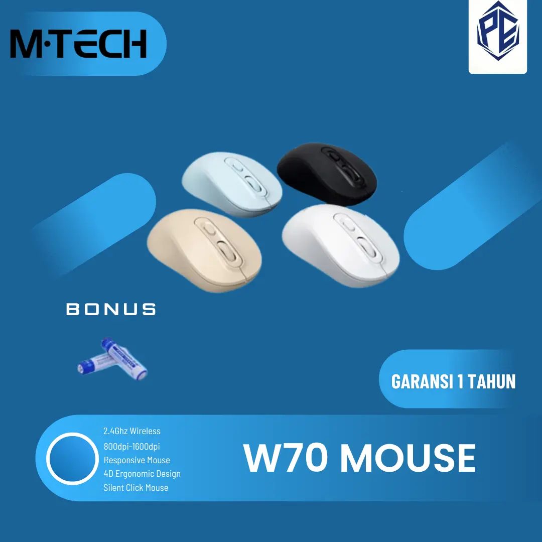 M-Tech Mtech W70 / W-70 Wireless Mouse Office Silent Click Garansi Resmi