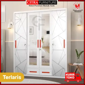 Lemari Pakaian Besi 4 Pintu Sliding Minimalis | Lemari Baju sleding