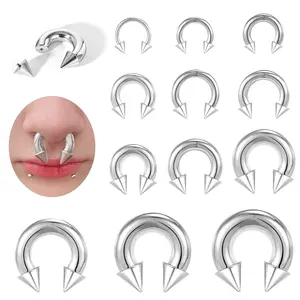 1 PC 00/0/2/4/6/8G Spike Horseshoe Nose Ring Stainless Steel Septum Piercings Large Gauge Ear Expanders Cartilage Earrings