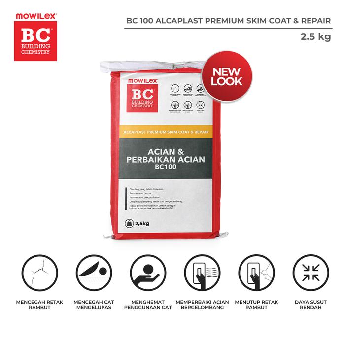 Gambar Mowilex BC 100 Alcaplast Premium Skimcoat & Repair Acian Dinding - 2.5 Kg dari Mowilex Indonesia Kota Semarang Tokopedia