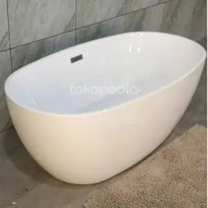 Bathub Oval Teraso Putih Glosy P140 Marmer Terazzo 140cm x 70cm x 55cm Tidak Mudah Berlumut