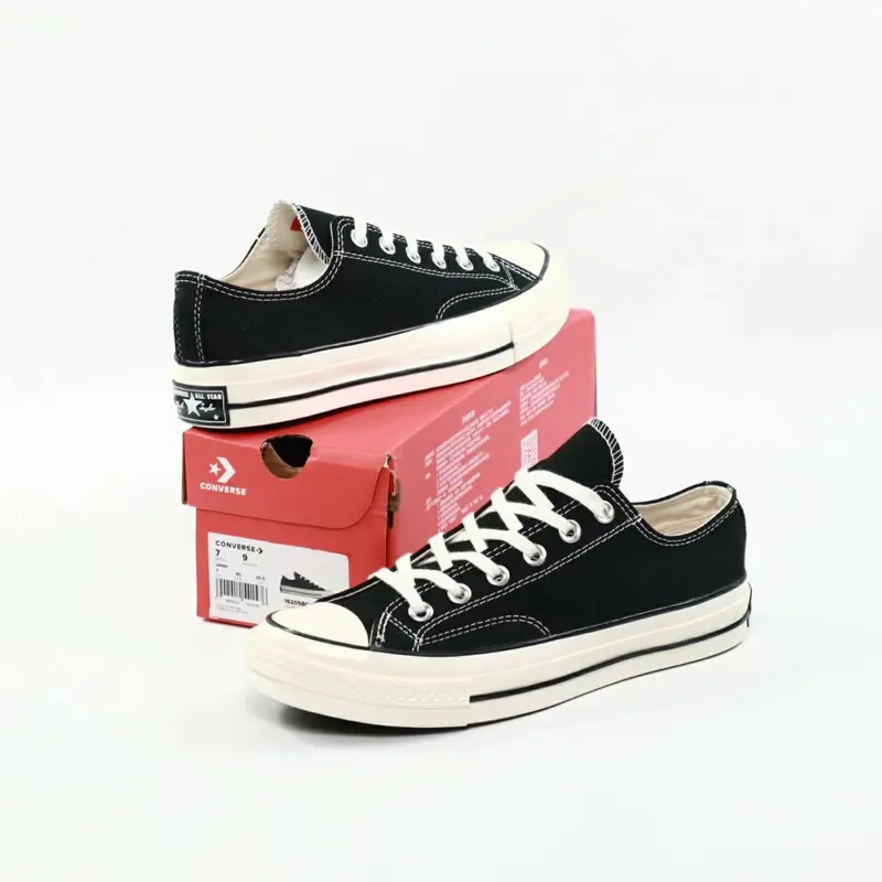 SEPATU SNEAKER BIG SALE ALL STAR CHUCK TAYLOR 70s OX LOW ORIGINAL BNIB FULL TAG BARCODE BAHAN TEXTILE CANVAS Casual Shoes Hitam Wanita 2