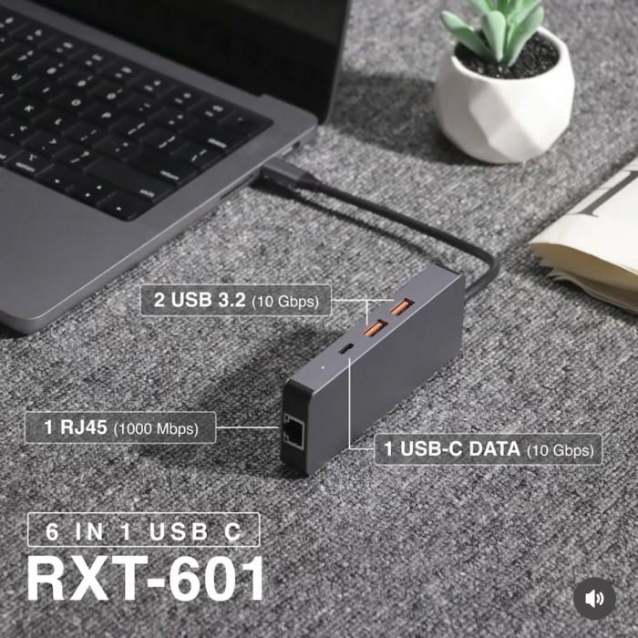 Gambar Rexus RXT601 Converter Type C 6 in 1 TypeC Hub to HDMI RJ45 USB3.2 PD dari Click & Go Tokopedia Kota Bandung Tokopedia