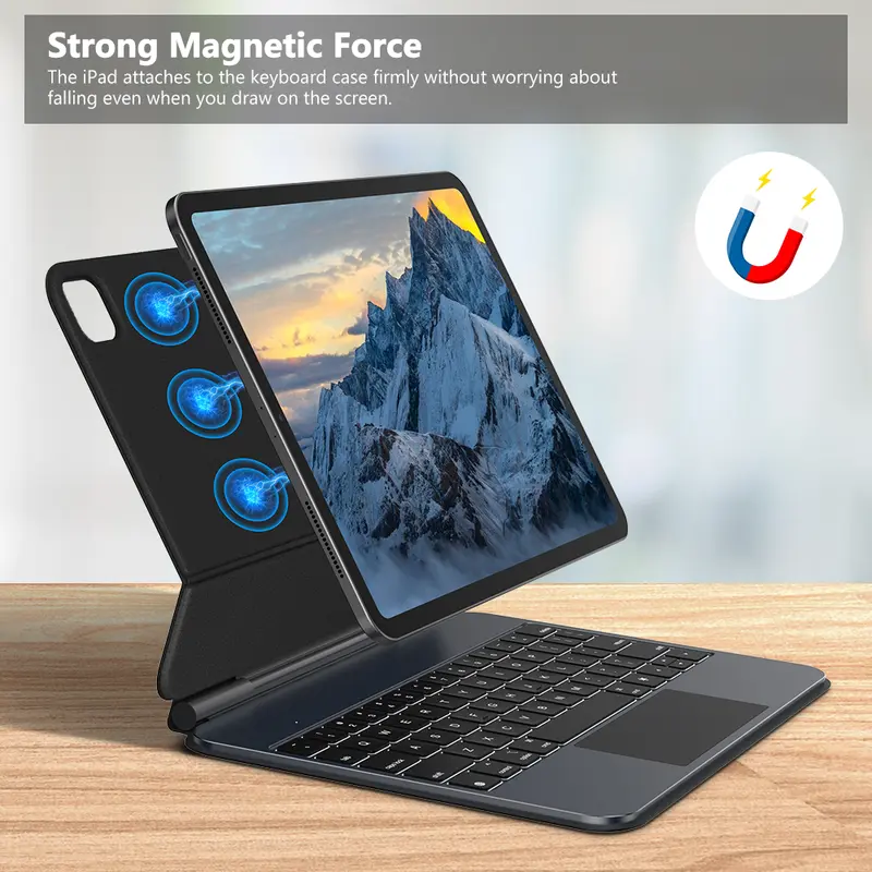 GOOJODOQ 5th Gen Pro Magic Keyboard Aluminium Body Pogo Pin Wireless Dual Charging for iPad 2024 3