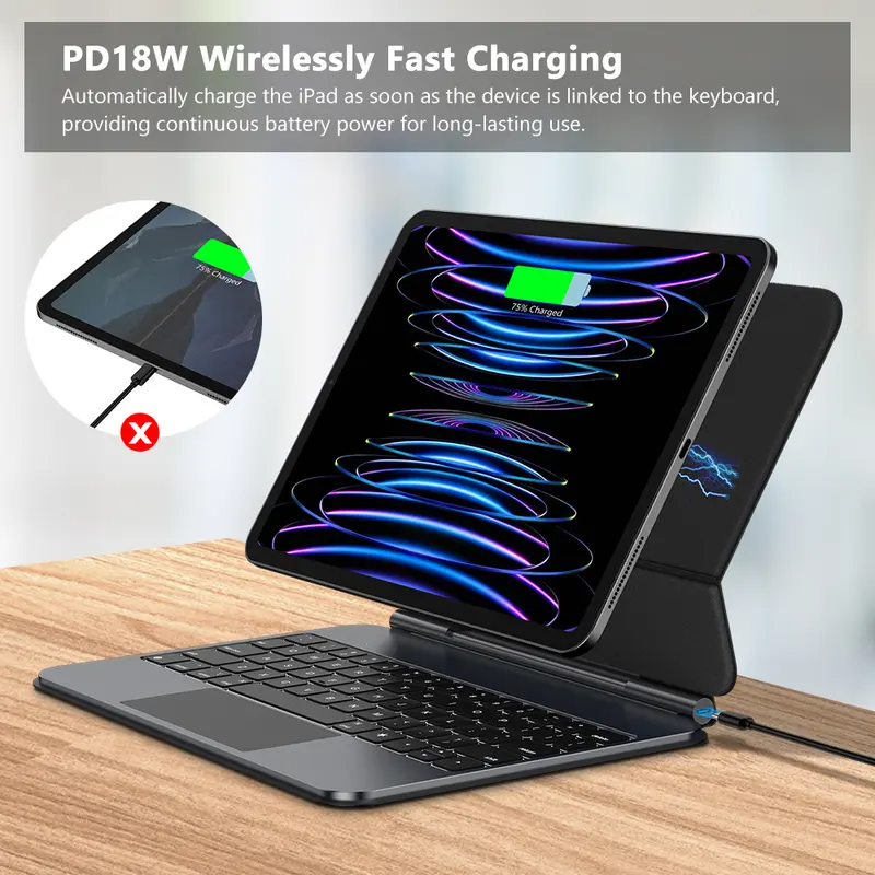 GOOJODOQ 5th Gen Pro Magic Keyboard Aluminium Body Pogo Pin Wireless Dual Charging for iPad 2024 1