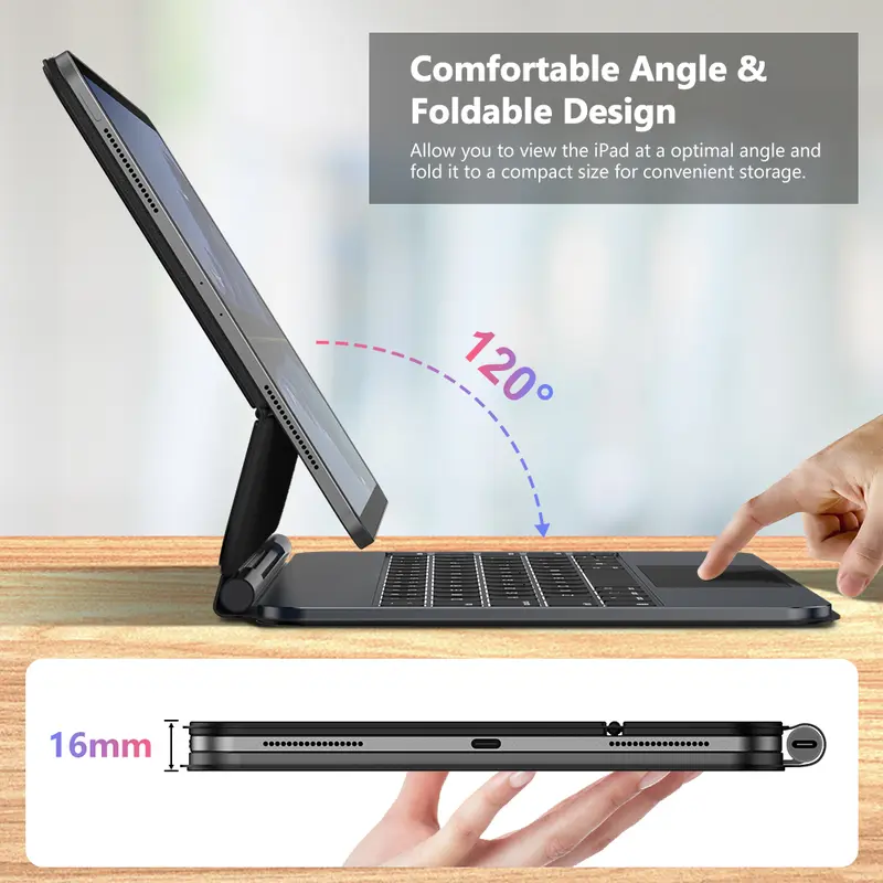 GOOJODOQ 5th Gen Pro Magic Keyboard Aluminium Body Pogo Pin Wireless Dual Charging for iPad 2024 5