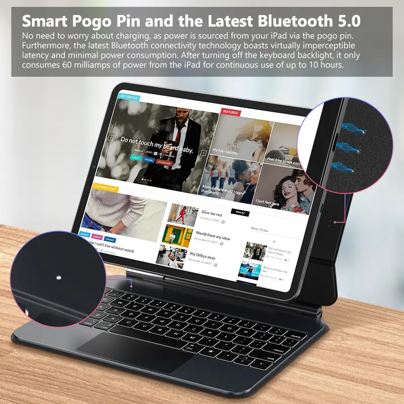 GOOJODOQ 5th Gen Pro Magic Keyboard Aluminium Body Pogo Pin Wireless Dual Charging for iPad 2024 2