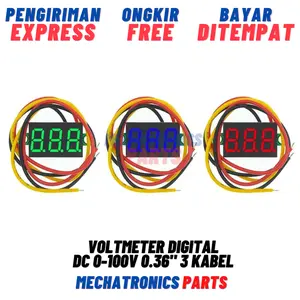 Voltmeter Digital DC 0-100V 0.36" 3 Kabel Mini Volt Meter Biru, Merah, Hijau