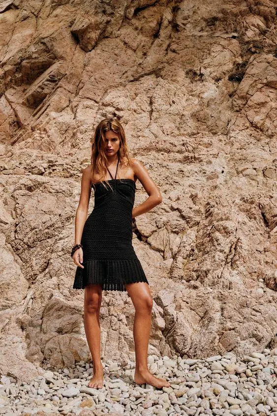 Z*RA POINTELLE KNIT DRESS WITH KNOT