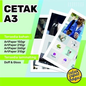 Cetak Print A3+ 48x32cm | 1 / 2 Sisi | Murah | Colour / Warna | Ap150 / 210 / 260 / 310 | Express/Kilat
