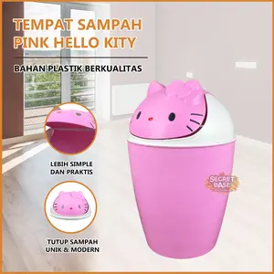 TRASH BIN PINK HELLO KITTY - Tempat Sampah Aesthetic / Kotak Sampah Lucu / Tong / Keranjang