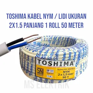 TOSHIMA Kabel Listik NYM 2x1.5mm² Full Tembaga Murni SNI 1 Roll 50 Yard Kualitas Terjamin