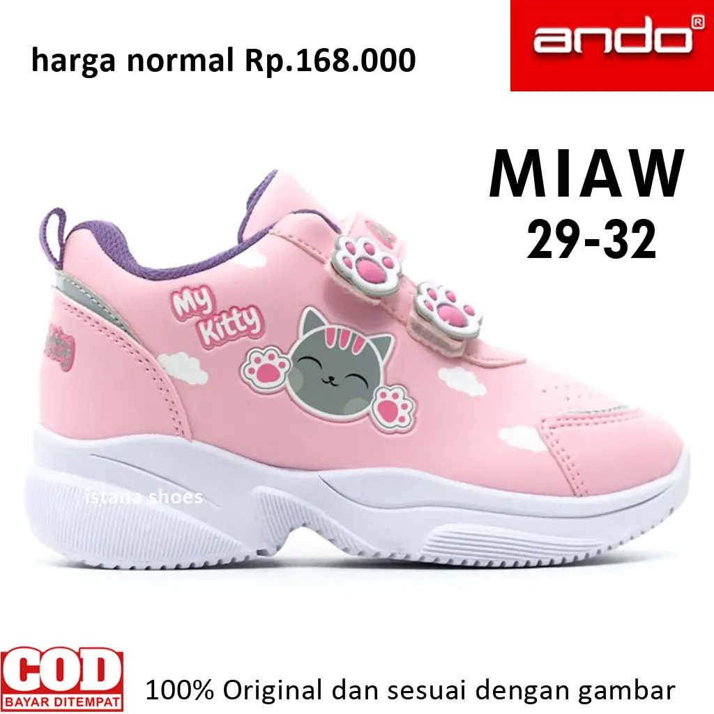 Sepatu Sekolah Anak Perempuan Ando Miau Biru PAUD TK SD Kets Sneakers