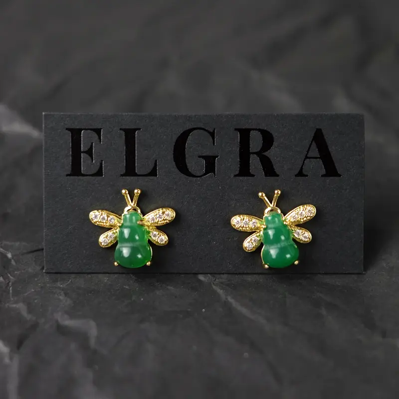 MI FENG - ELGRALUXE - Gold Plated Chinese Oriental Style Sangjit Imlek CNY Jade Earrings 0