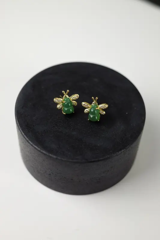 MI FENG - ELGRALUXE - Gold Plated Chinese Oriental Style Sangjit Imlek CNY Jade Earrings 3