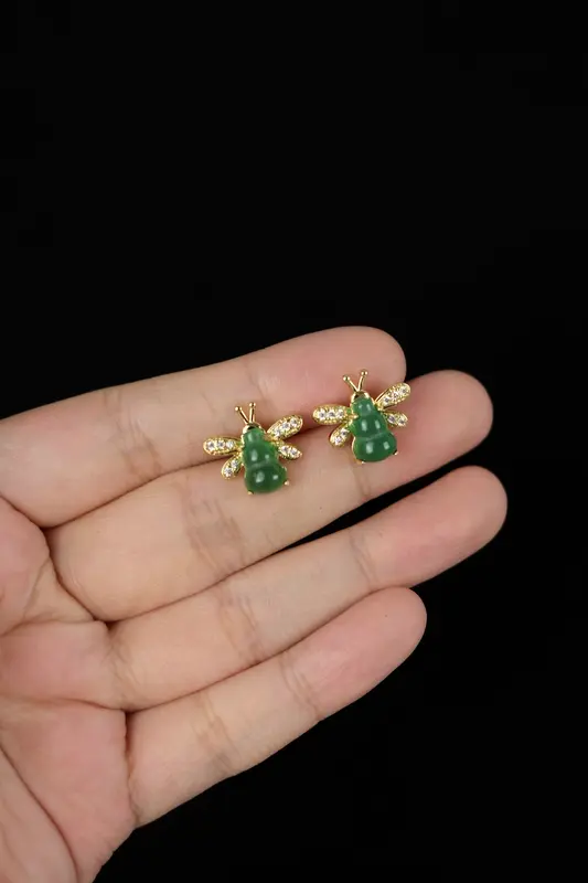 MI FENG - ELGRALUXE - Gold Plated Chinese Oriental Style Sangjit Imlek CNY Jade Earrings 4