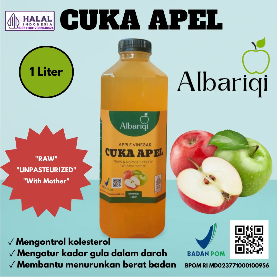 CUKA APEL BATU ORIGINAL PREMIUM ALBARIQI 1 Liter/ APPLE VINEGAR MOTHER