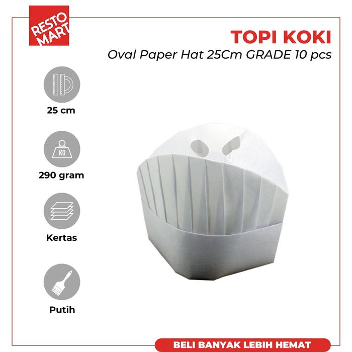 Gambar Topi Koki / Oval Paper Hat 25Cm GRADE 10pcs (1809105) - 1pcs dari Restomart Kitchen Solution Kota Administrasi Jakarta Pusat Tokopedia
