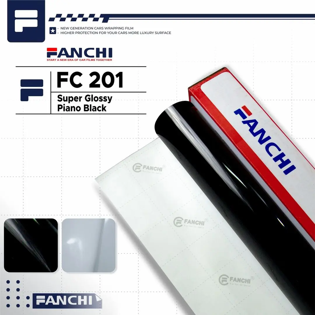 50CM Sticker Fanchi FC201 Hitam Super Gloss Glossy Piano Black Premium Wrap per 50CM